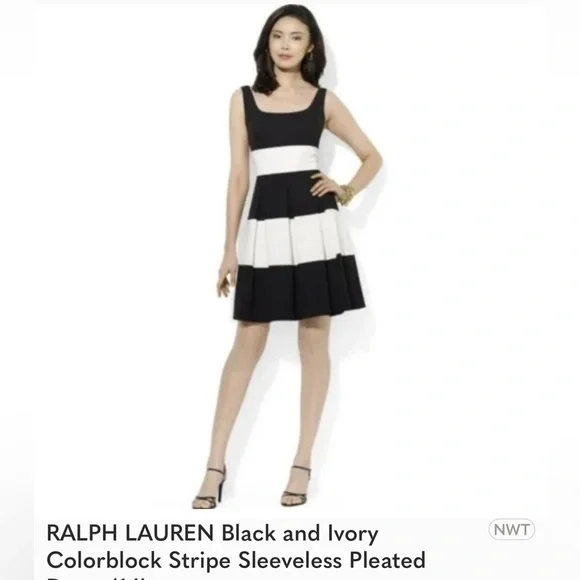 Lauren Ralph Lauren | Dresses | Lrl Ralph Lauren Dress Black White  Colorblock Stripe Pleated Size 6 New | Poshmark